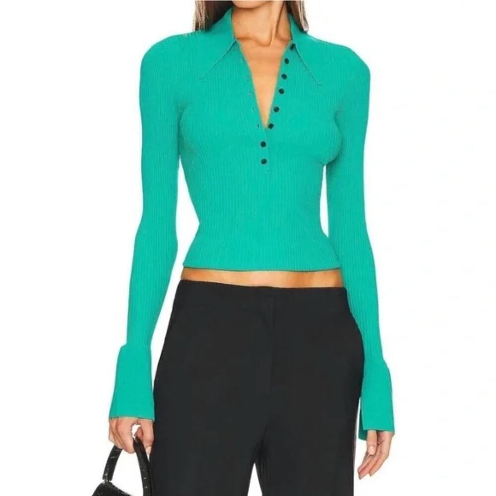 A.L.C. Eleanor Sweater Green Ribbed Knit Warm Comfy Fitted Womens Size XL